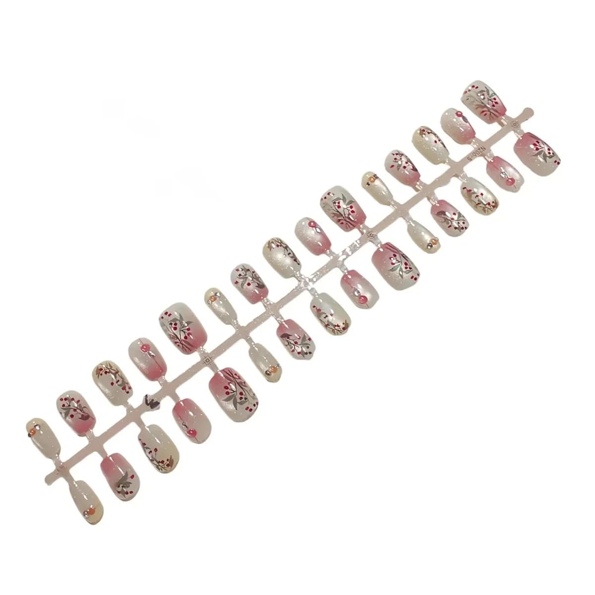 Press-On-Nägel Katzenauge Rot mit Strasssteinen und Blumendesign