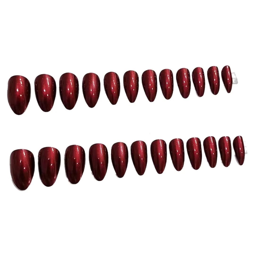 Perlglanz rote lange Stiletto Press-On Nägel, Uni-Farbe
