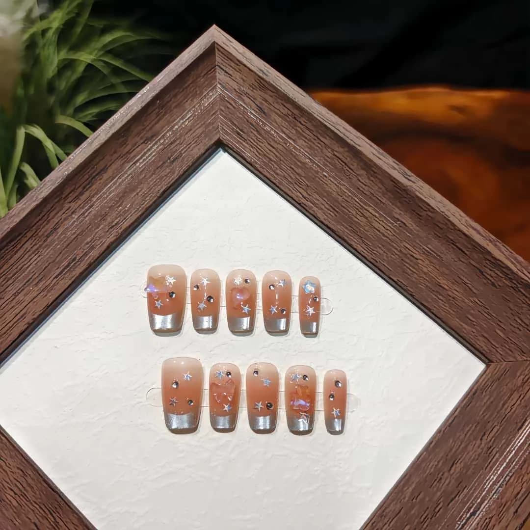 Sternenregen Cat-Eye-Kunstnägel, Glitzer-French-Tip