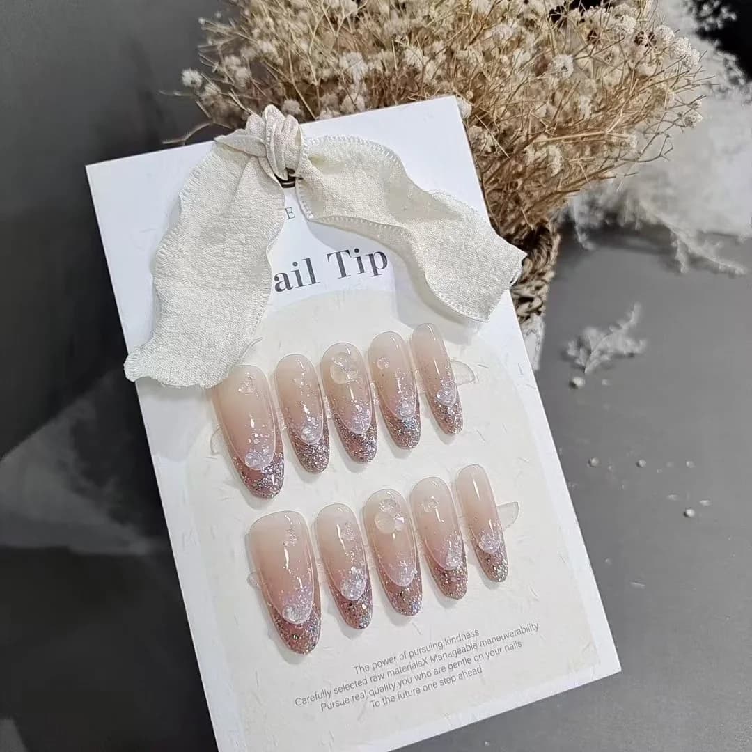 Glitter Halo Klebenägel Lang Oval Wiederverwendbare Künstliche Nägel