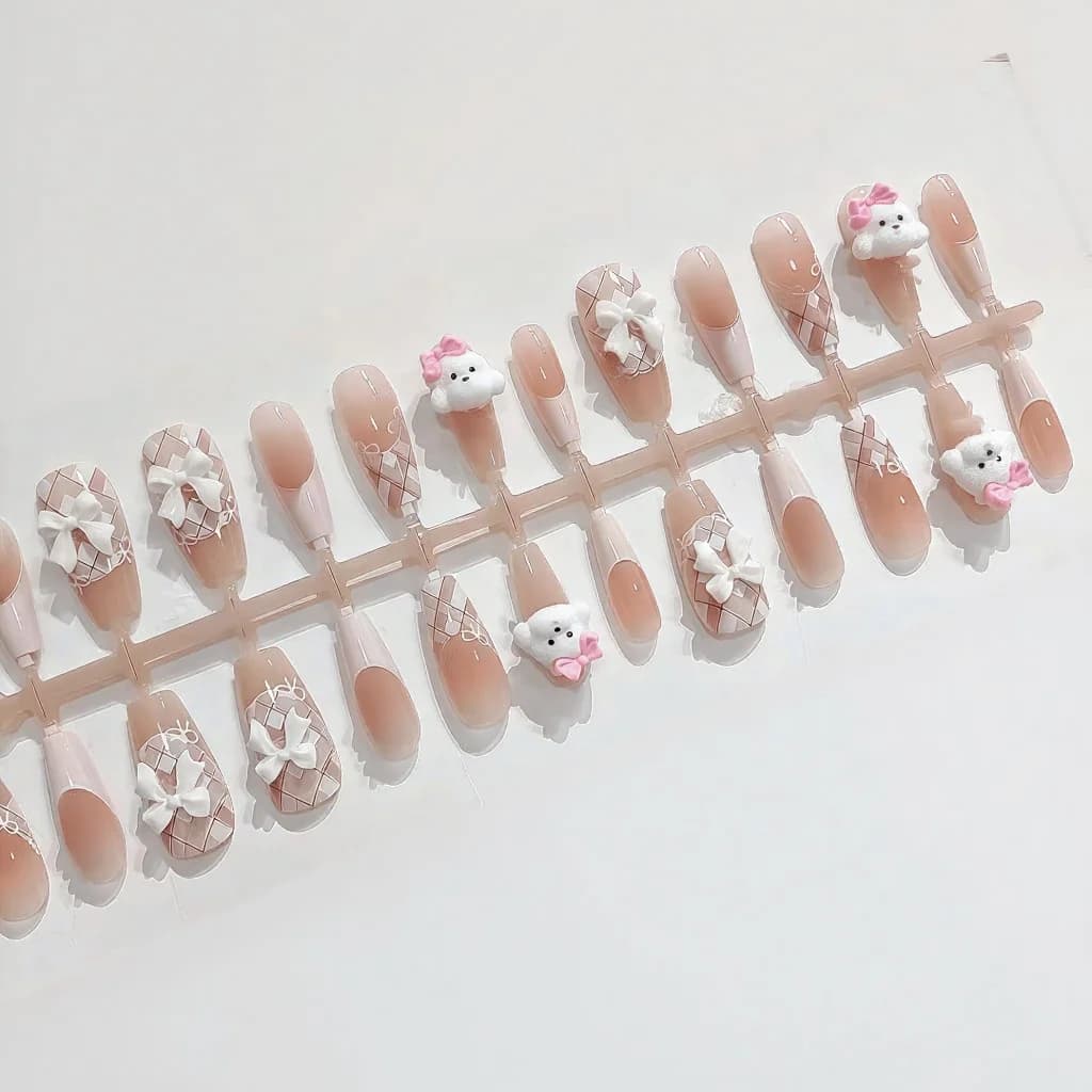 Teddybär Klebenägel, Süßes French Tip Design, 30 Stück