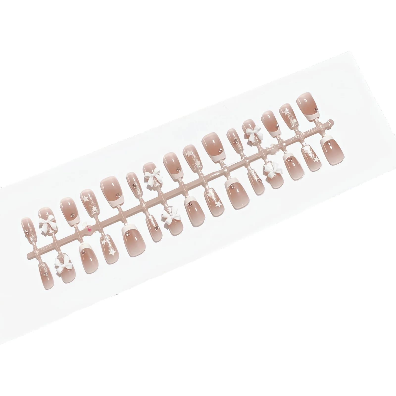 Künstliche Nägel French Tip mit Strasssteinen und Schleifen-Design, kurze quadratische Form