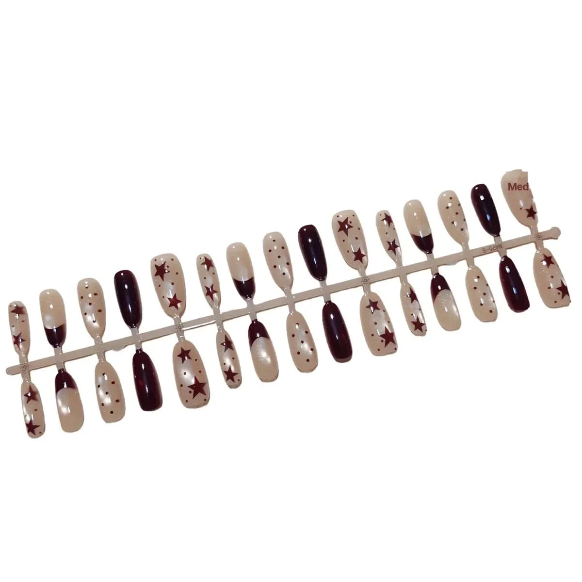 Braune Cat-Eye Künstliche Fingernägel mit Sternen und Punkten