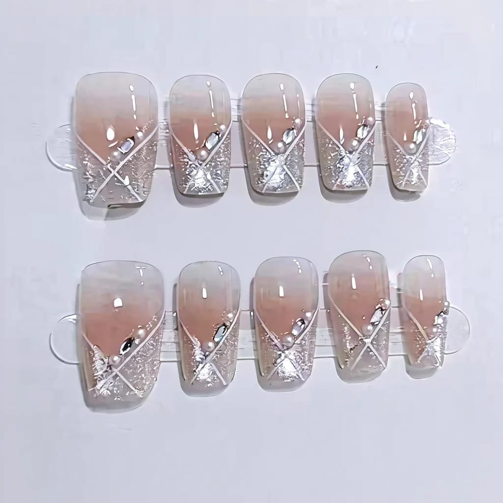 Cat Eye Klebenägel Kurz Sargform Zartrosa Süßer Stil 10 Stück