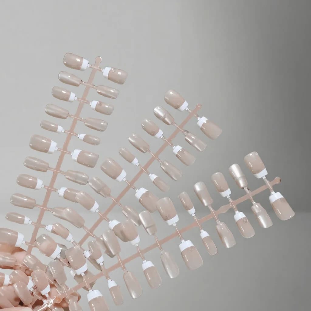 Künstliche Nägel Rosa Schleife, kurze Sargform French-Tip-Maniküre-Set