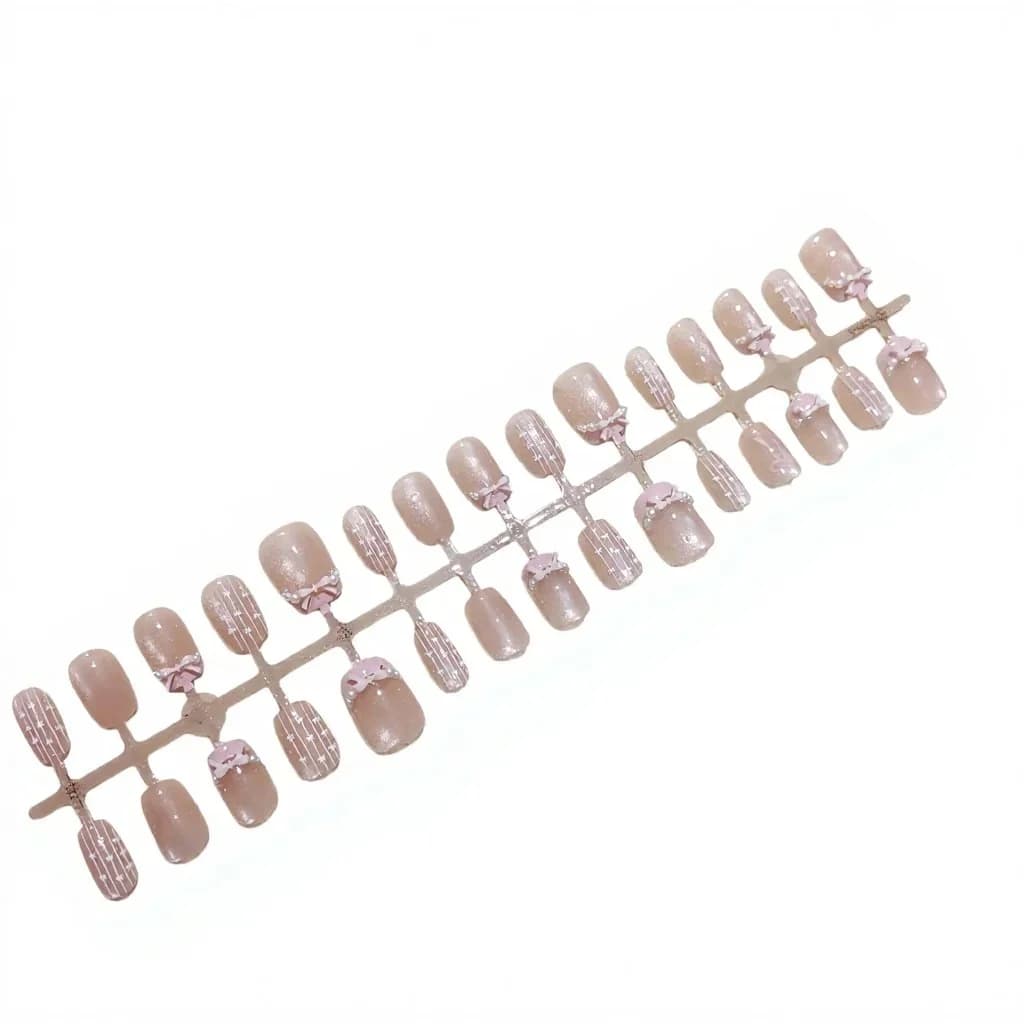 Ballett-Traum Klebenägel Rosa Schleife Katzeauge Glitzer Maniküre-Set