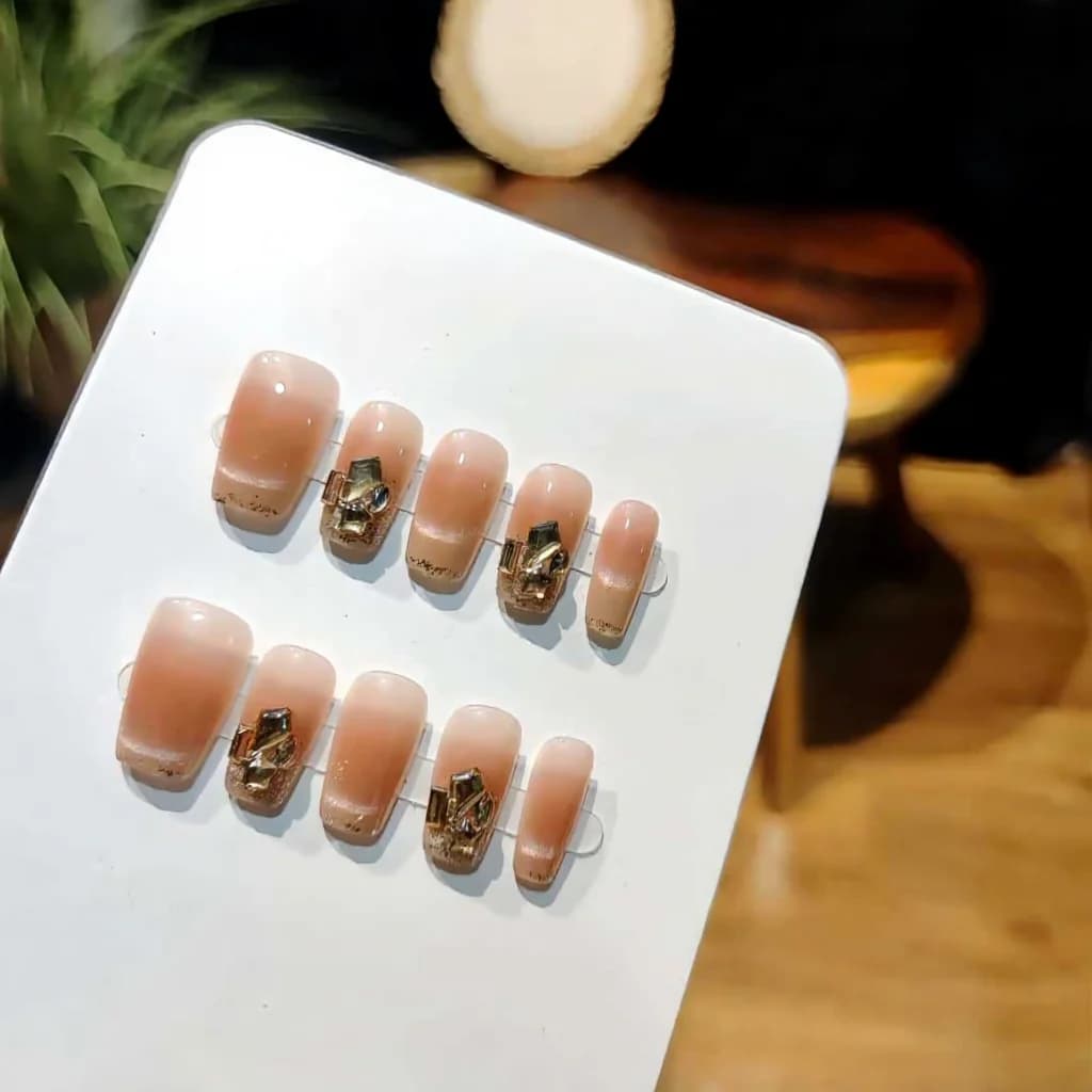 Press-On-Nägel Cat Eye Blush Strass Kurz Sargform 30 Stück