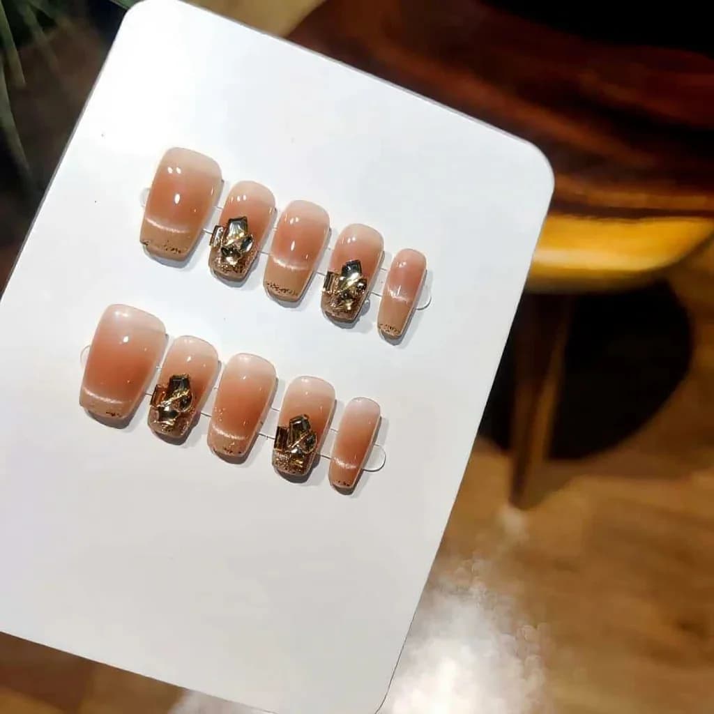 Press-On-Nägel Cat Eye Blush Strass Kurz Sargform 30 Stück
