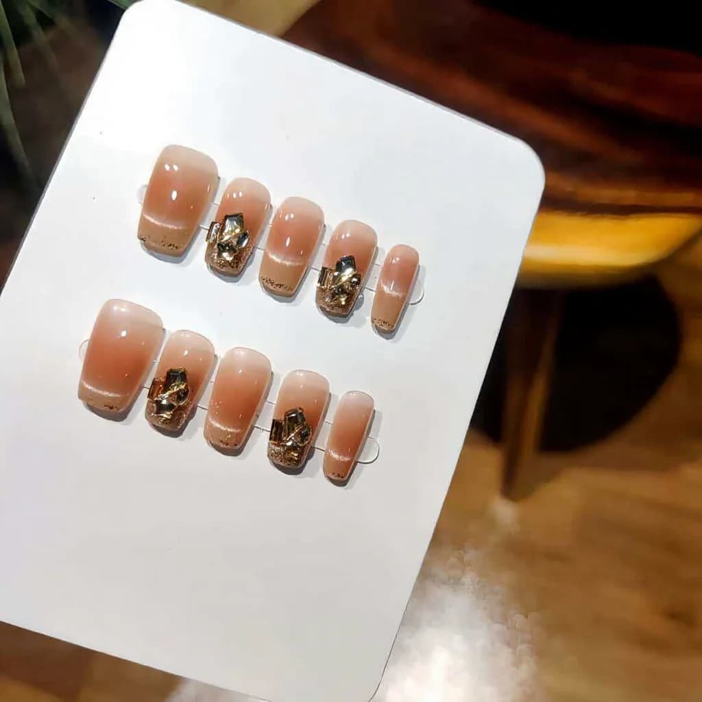 Press-On-Nägel Cat Eye Blush Strass Kurz Sargform 30 Stück