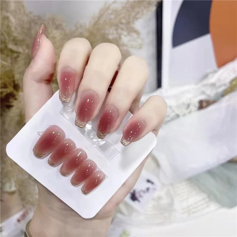 Sunset Blush Lange Sargform Press-On Nägel mit Moonlight Chrome Finish