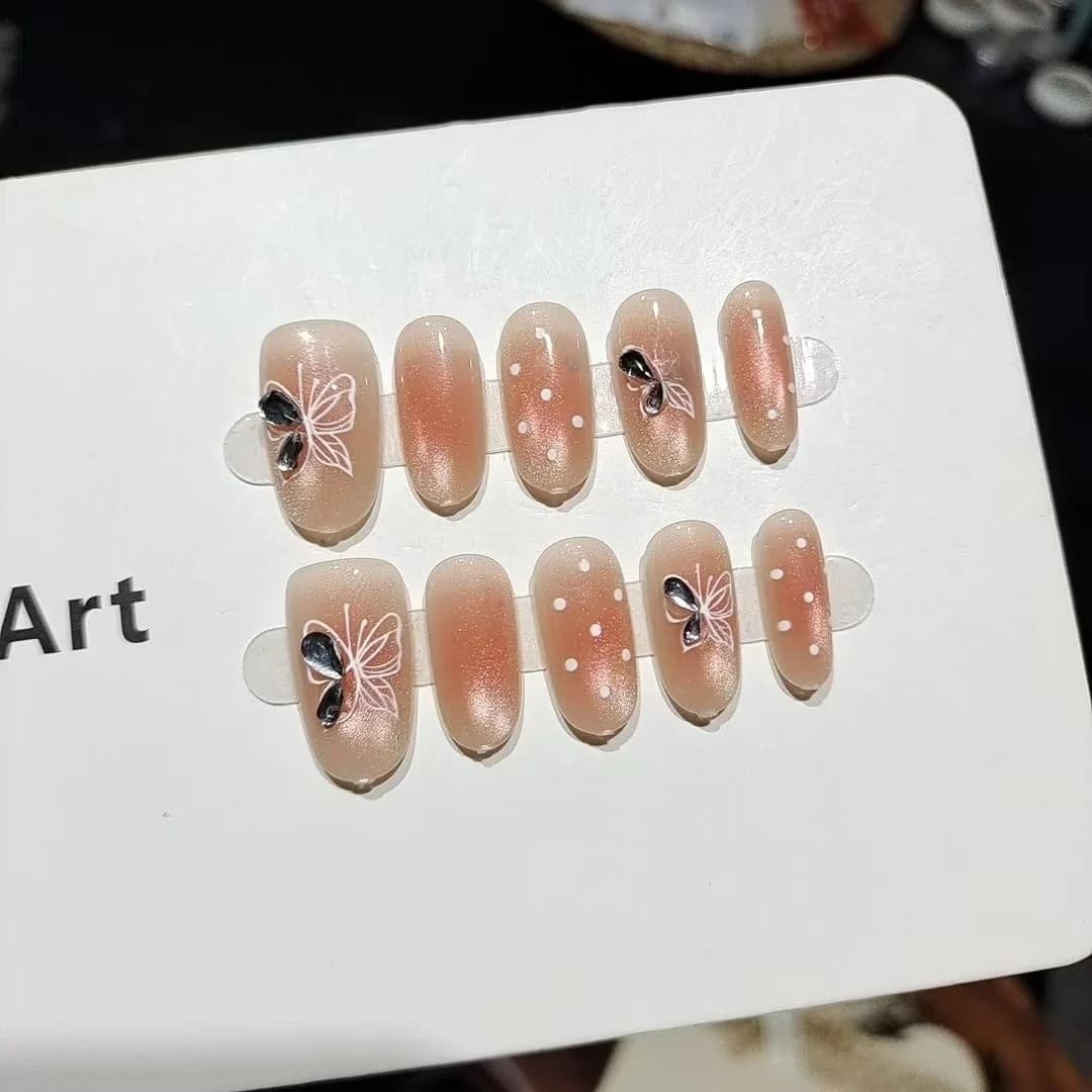 Cat-Eye Aufklebenägel mit Glasperlen und Strasssteinen