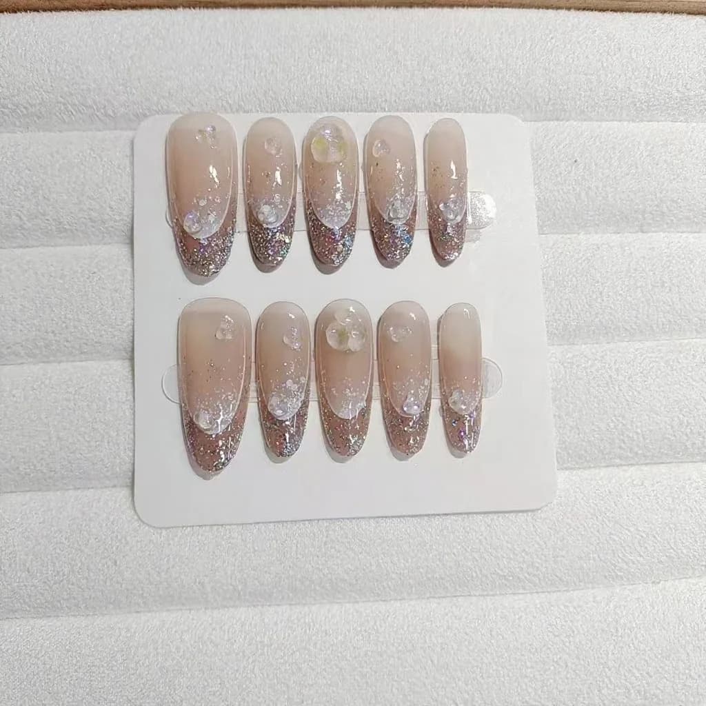 Glitter Halo Klebenägel Lang Oval Wiederverwendbare Künstliche Nägel