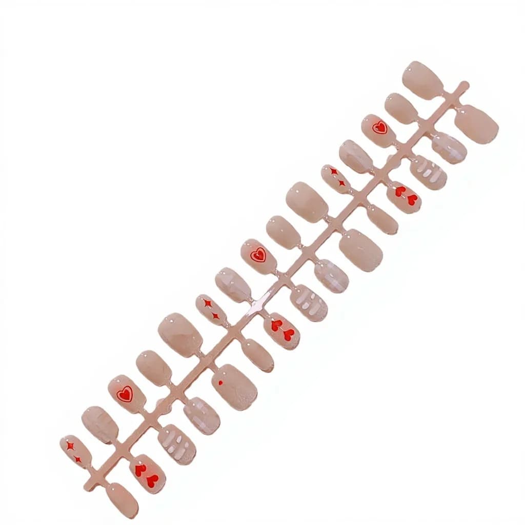 Niedliche Press-On Nägel Kurz Quadratisch Rotes Herz Katzenaugen-Design
