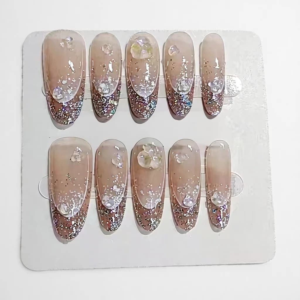 Glitter Halo Klebenägel Lang Oval Wiederverwendbare Künstliche Nägel