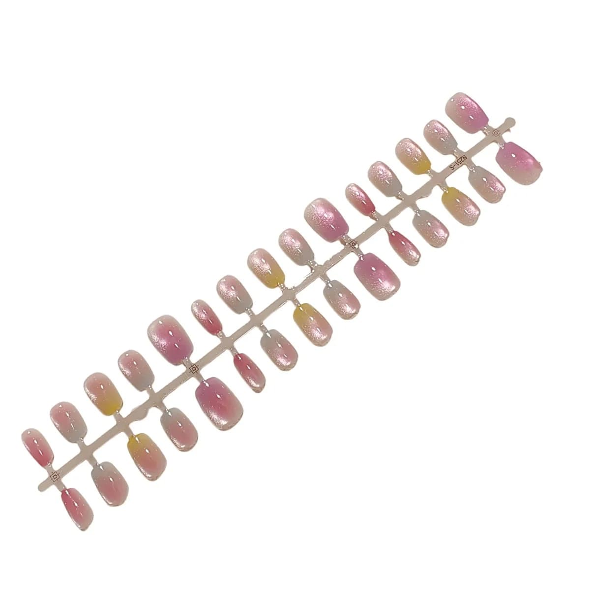Frucht-Farbverlauf Cat Eye Press-On Nägel mit Glasperlen-Glanz