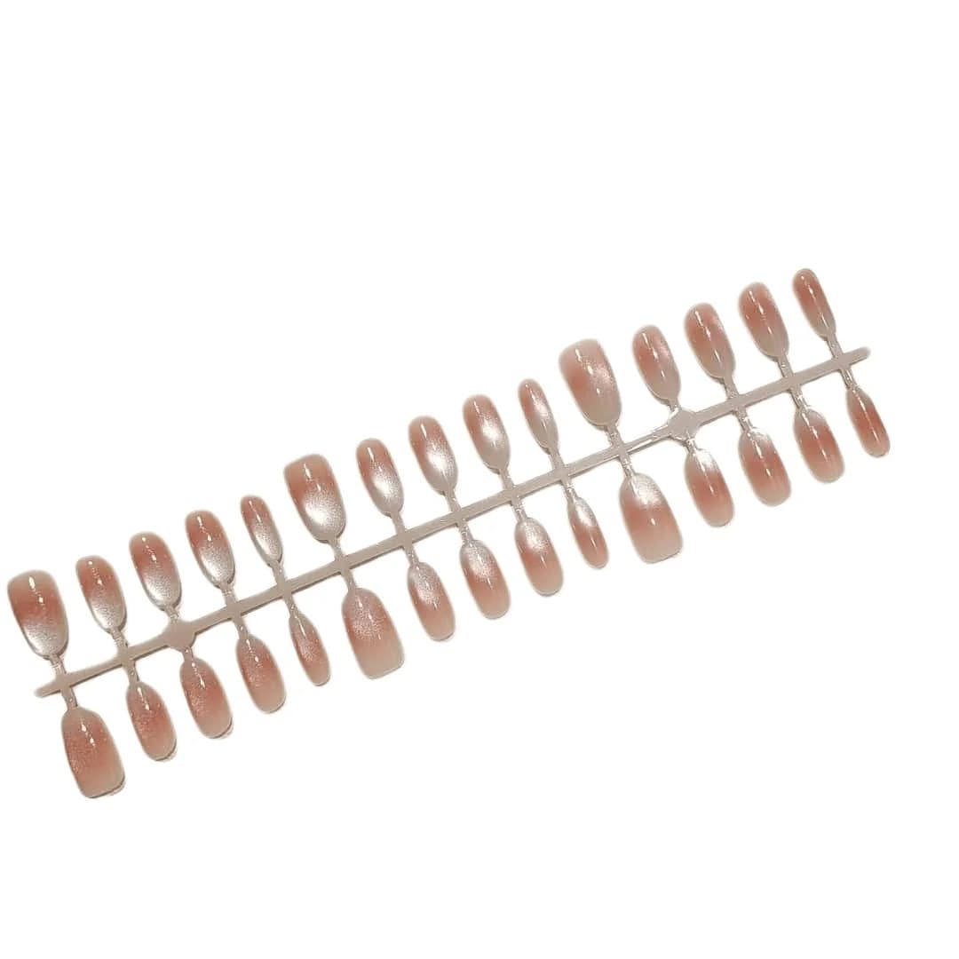 Orange-pink Cat-Eye-Kunstnägel, kurz/mittel, oval