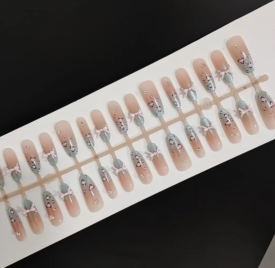 Künstliche Nägel Meersalz-Leopard Cat-Eye Schleife Lange Stilettoform