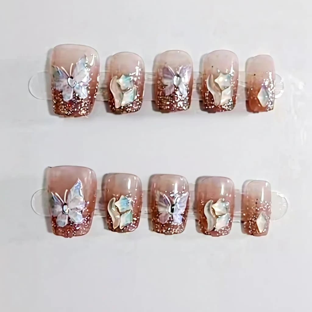 Schmetterling-Strass-Kunstnägel, kurze Sargform, 10 Stück