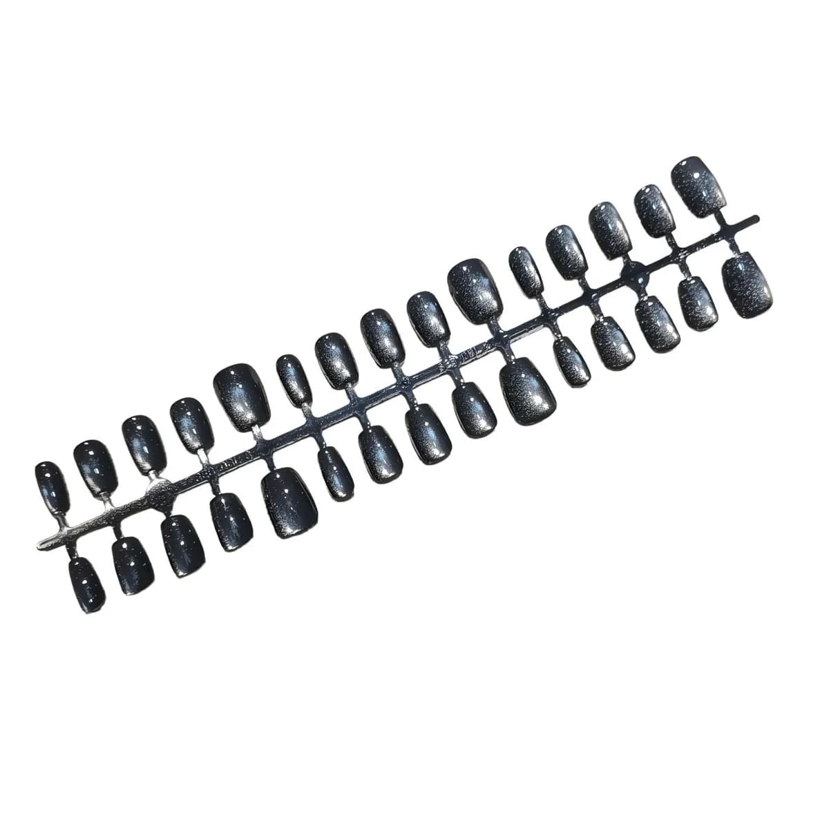 Schwarze Cat-Eye-Kunstnägel, kurz, Ballerina-Form, mit Glitzer