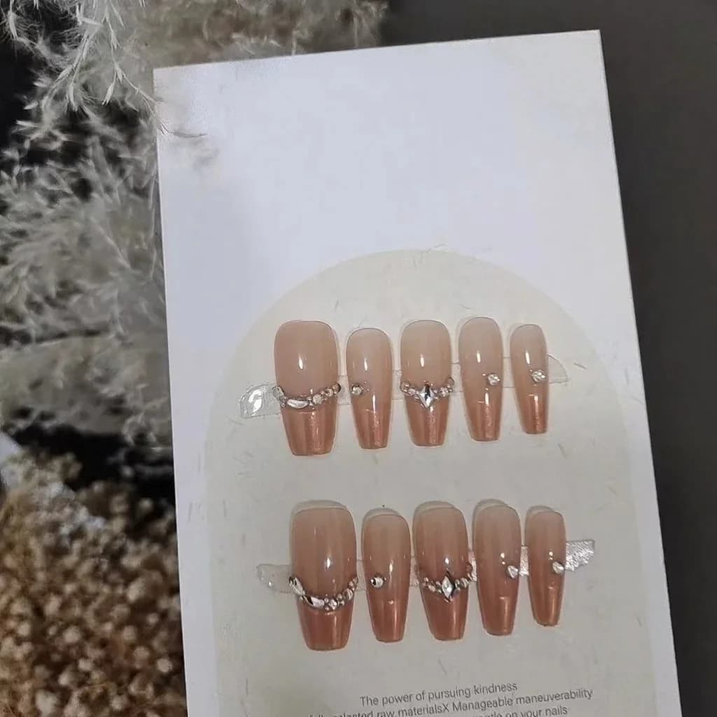 Künstliche Nägel French Tip mit Strasssteinen (10 Stück)