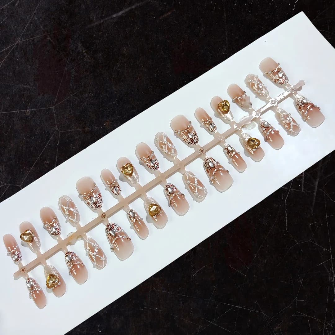 Press-On-Nägel Mittel Oval Cat Eye Glitzer Perle 30 Stück