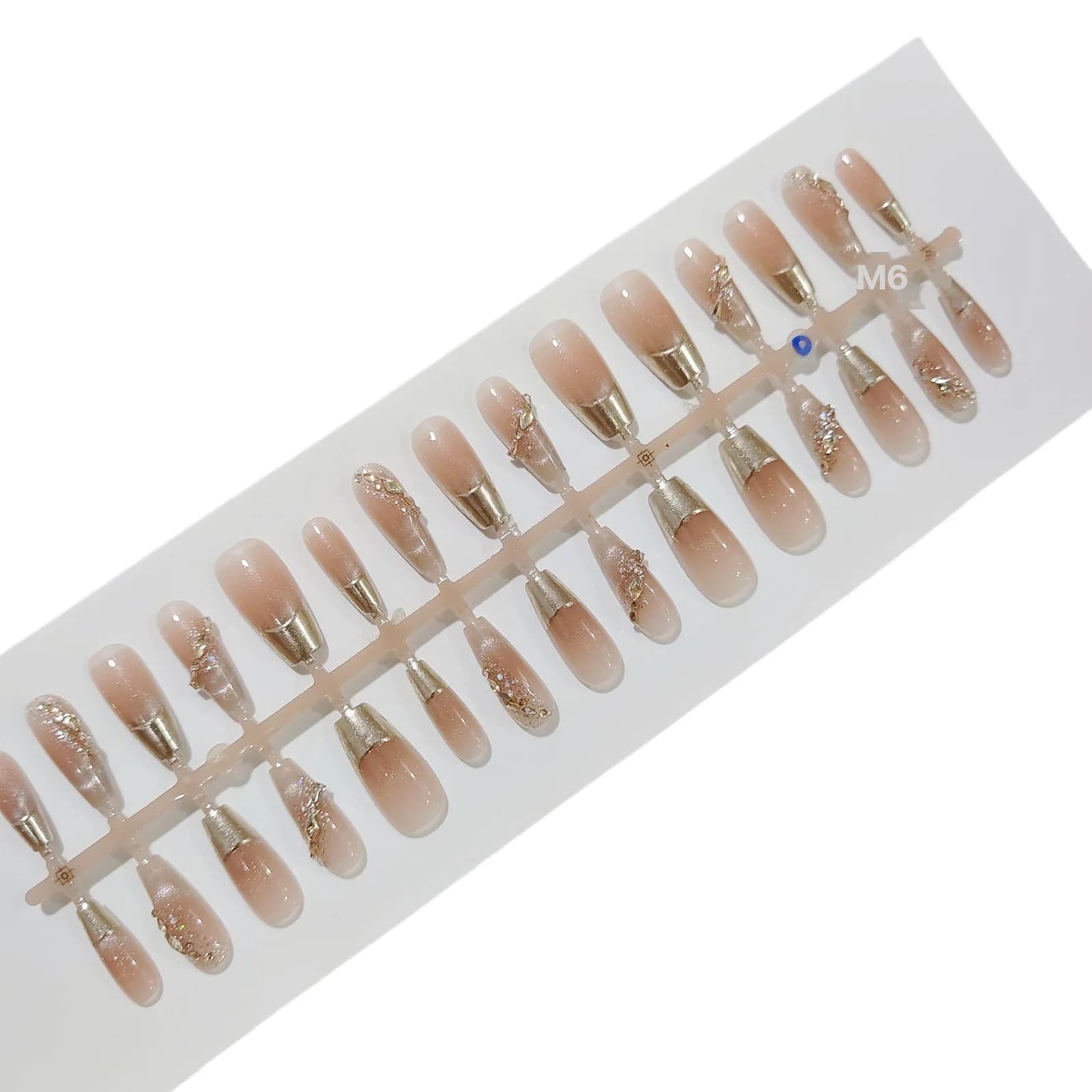 French Tip Press-On-Nägel mit Goldrand und Glitzer, 30 Stück