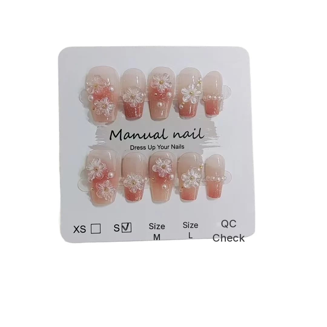 Blumen-Kunstnägel, kurze Sarg-Form, niedliches Blush-Design, 10 Stück