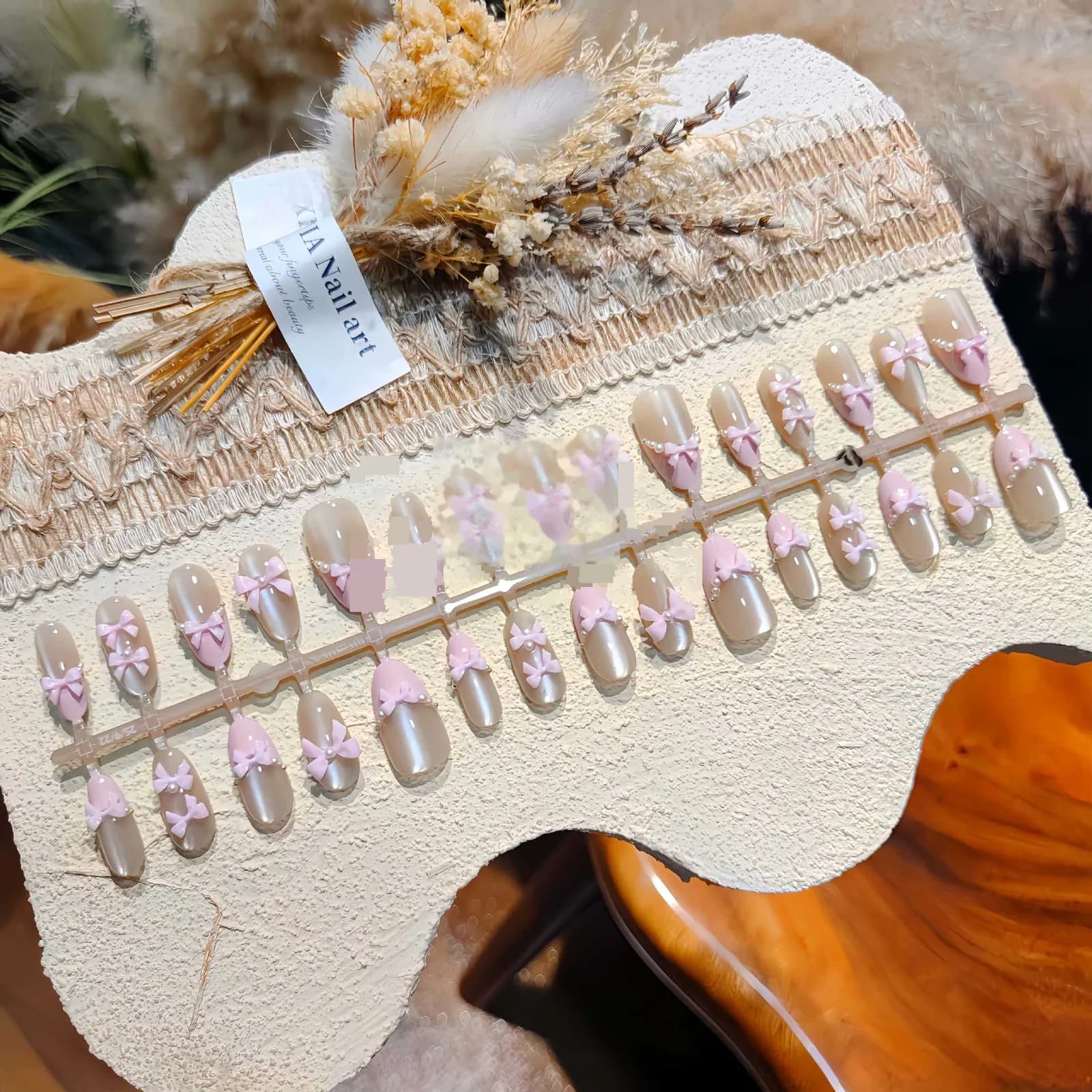 Rosa Schmetterling Kunstnägel Katzenauge Glitzer Schleifen-Design