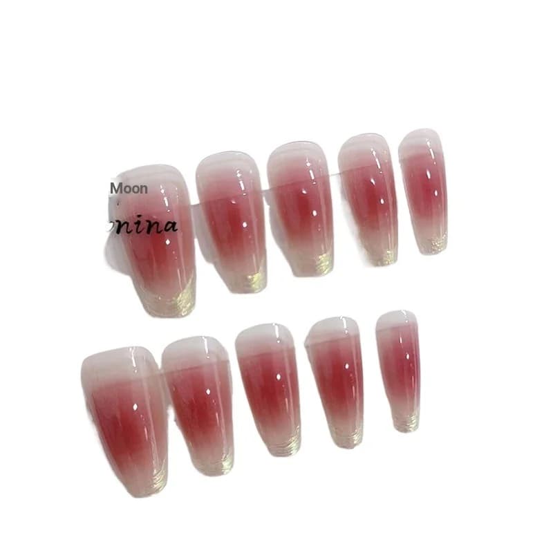 Sunset Blush Lange Coffin Press-On Nägel mit Moonlight Chrome Finish