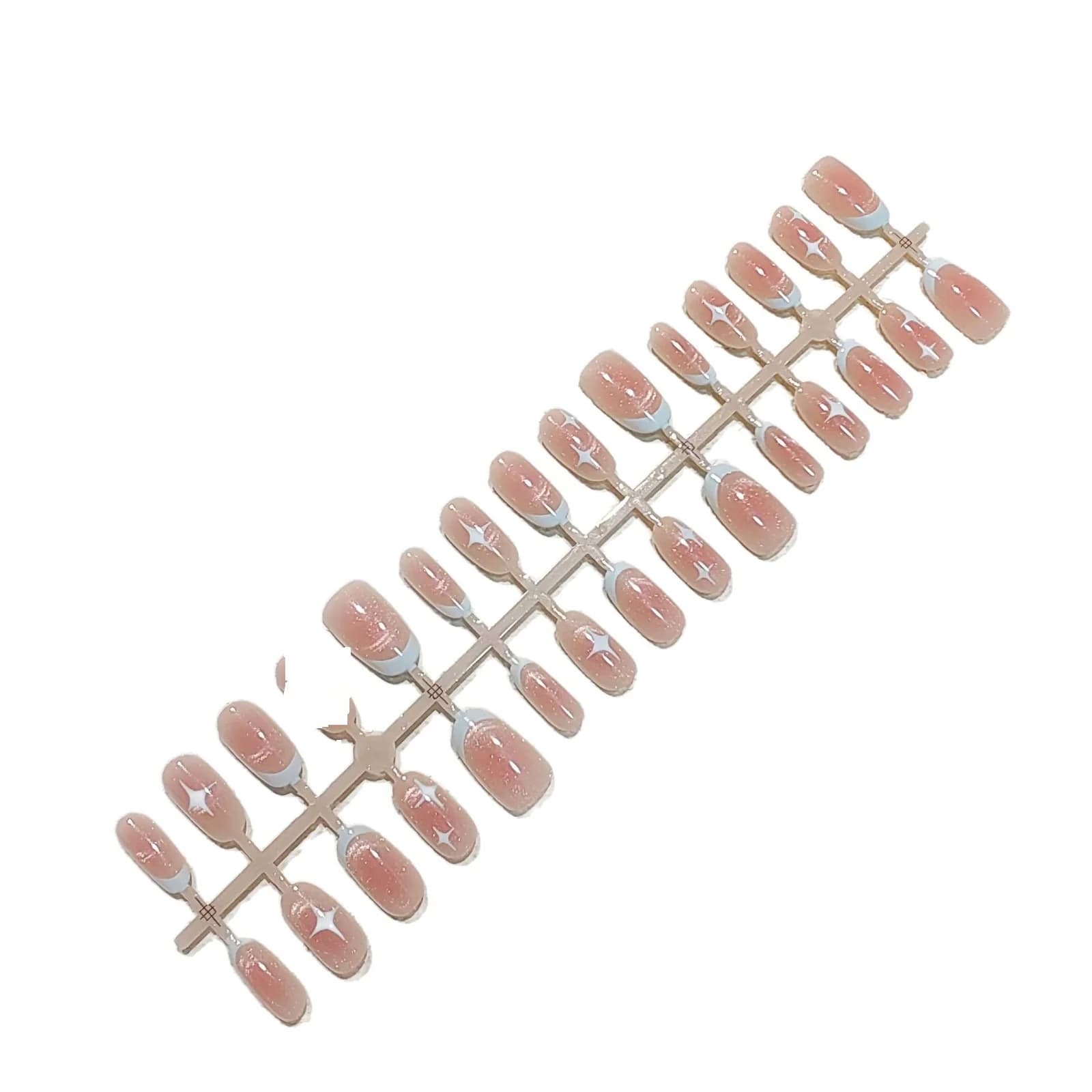 Kurze Ovale Cat-Eye-Künstliche Nägel Rosa Sternenhimmel-Design