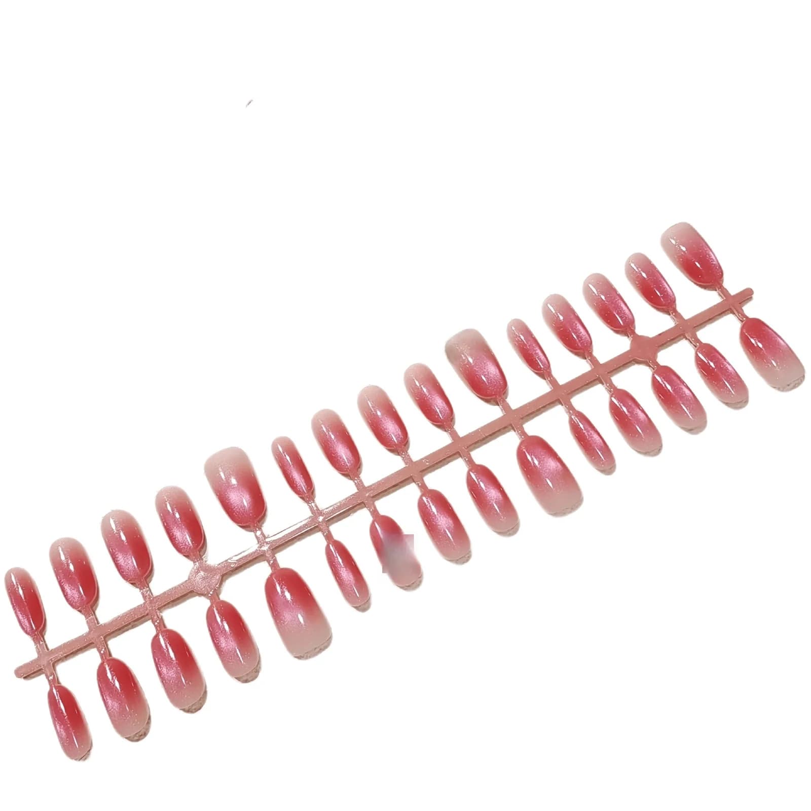 Cat-Eye-Künstelnägel Kurz Mittel Oval Rot Glitzer