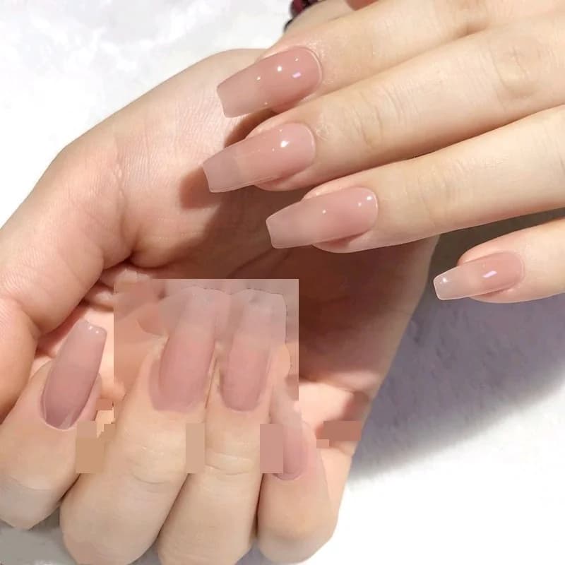 Lange Sarg Nägel zum Aufkleben Jelly Transparent Nude Einfarbig