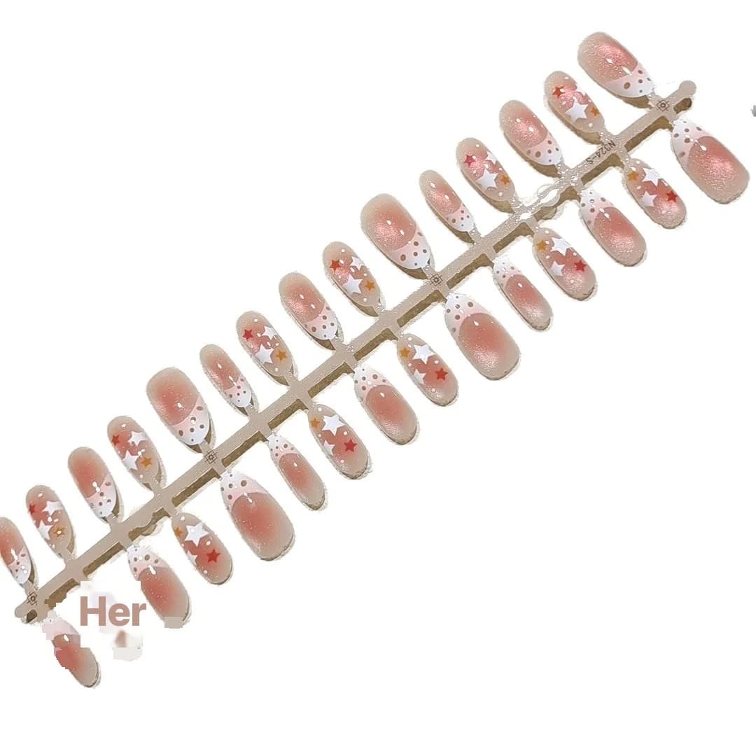 Cat Eye Glasperlendekor Press-On-Nägel Mittel Oval Sommer Frisch