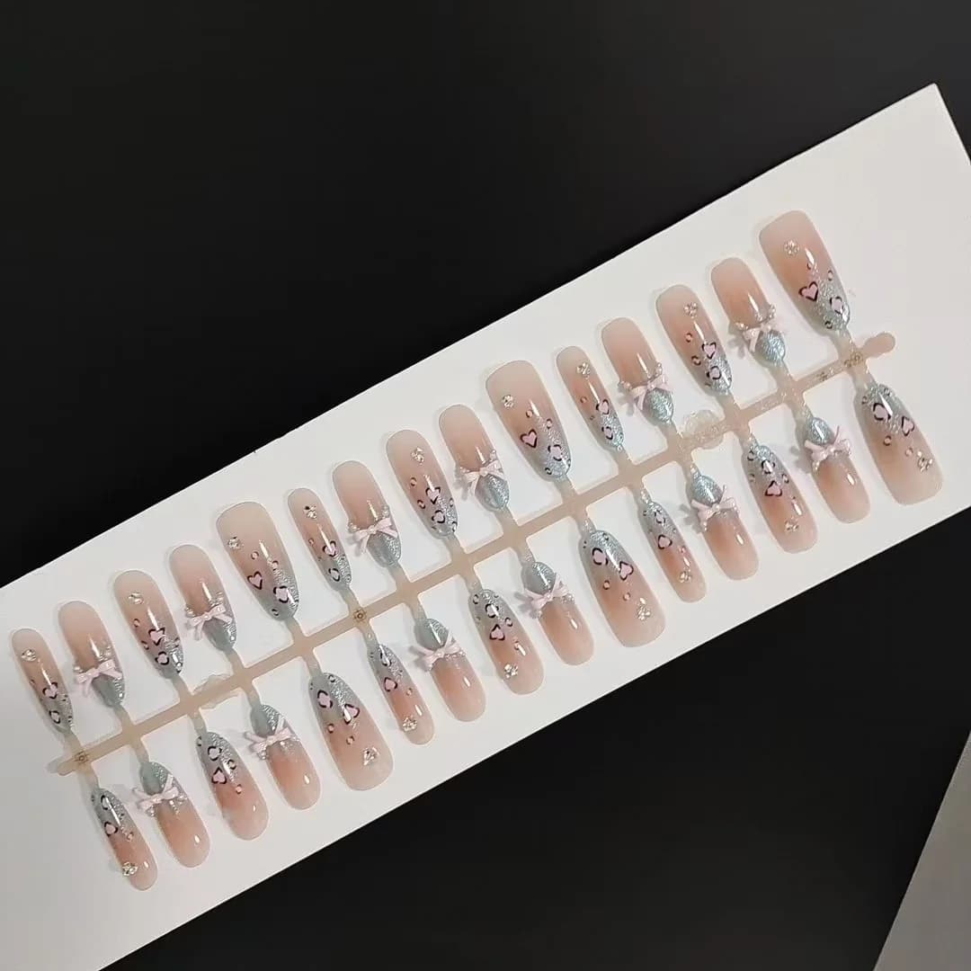 Künstliche Nägel Meersalz-Leopard Cat-Eye Schleife Lange Stilettoform