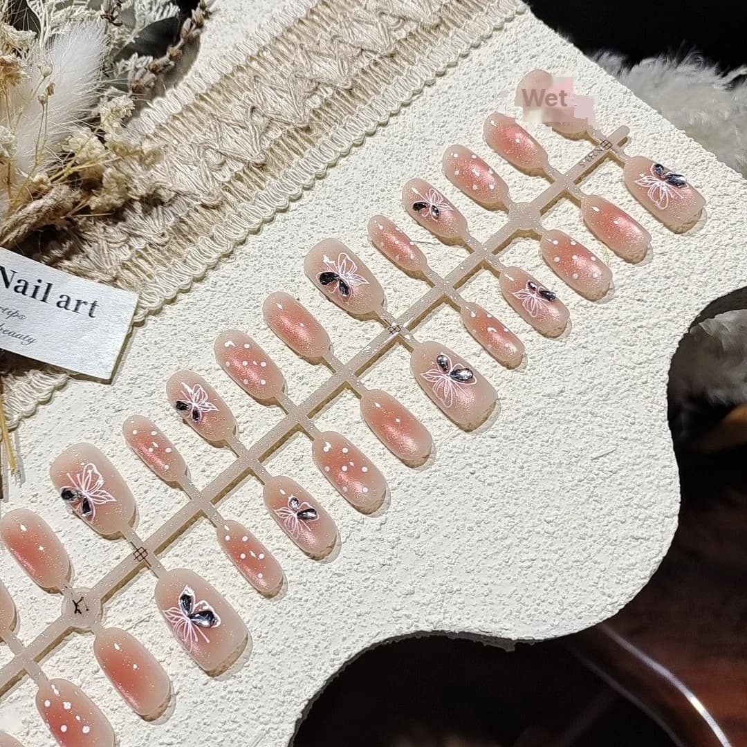 Cat-Eye Aufklebenägel mit Glasperlen und Strasssteinen