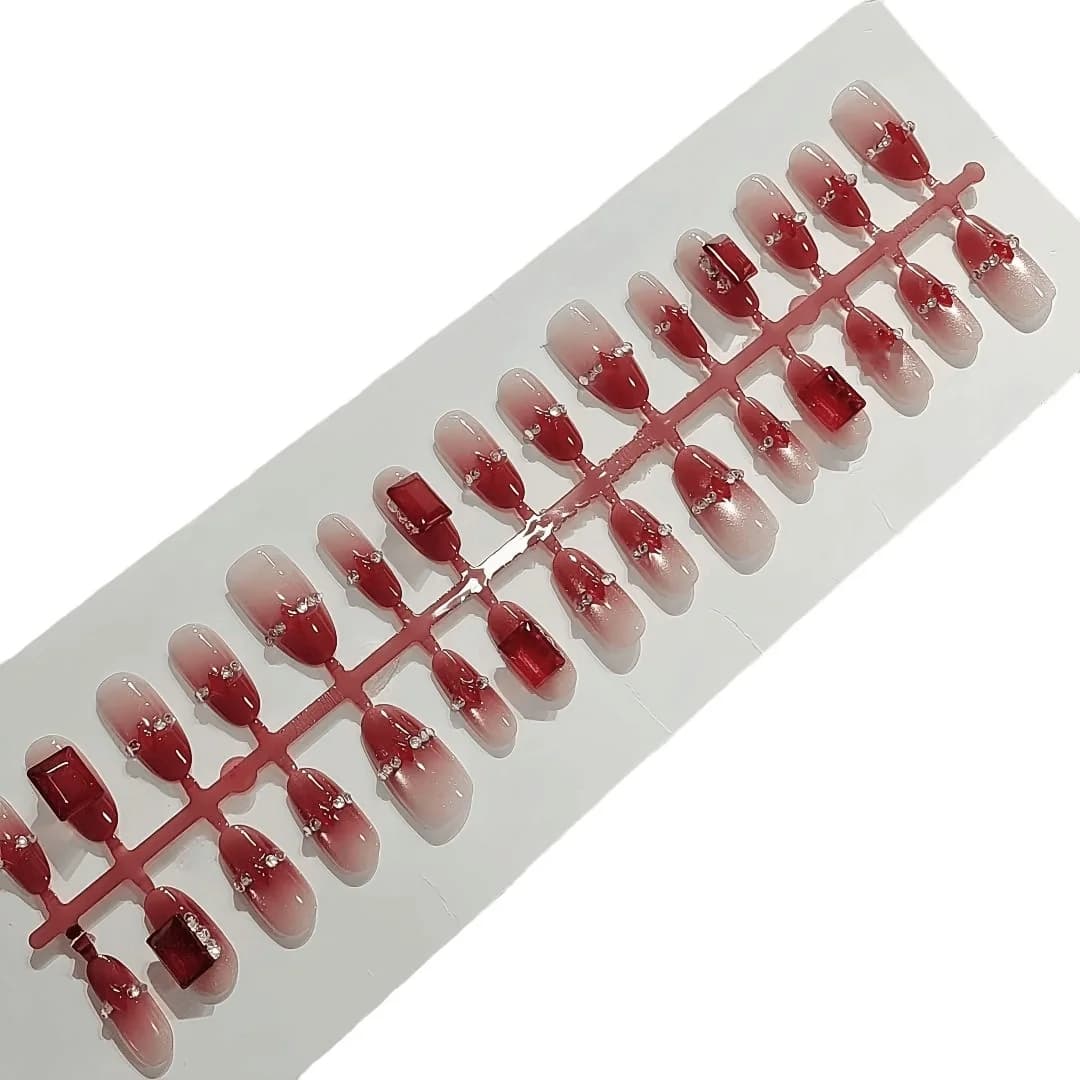 Rote Strass-Katzenaugen-Nägel zum Aufkleben, mittel oval, 30 Stück