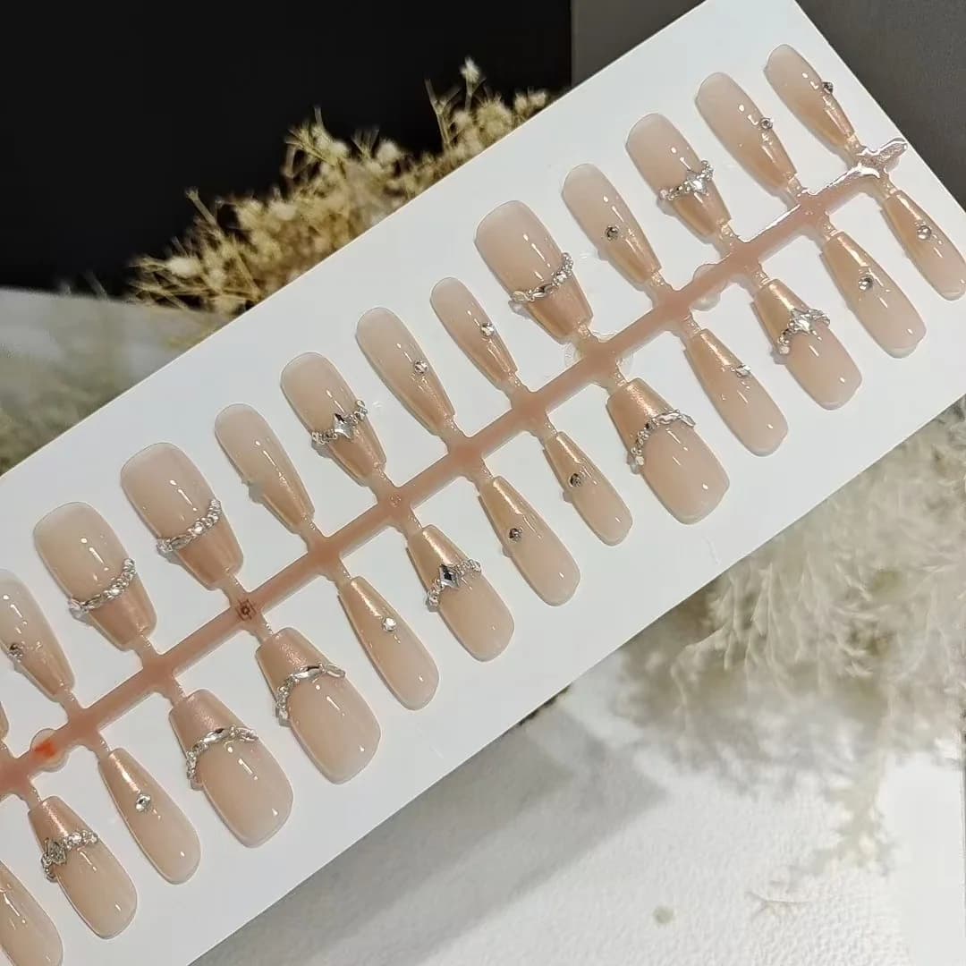 Press-On Nägel French Tip mit Strasssteinen 30 Stück