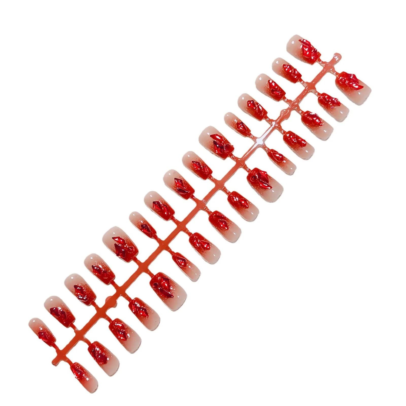 Rote Gradient-Glitzer Künstliche Nägel, kurze Sarg-Form