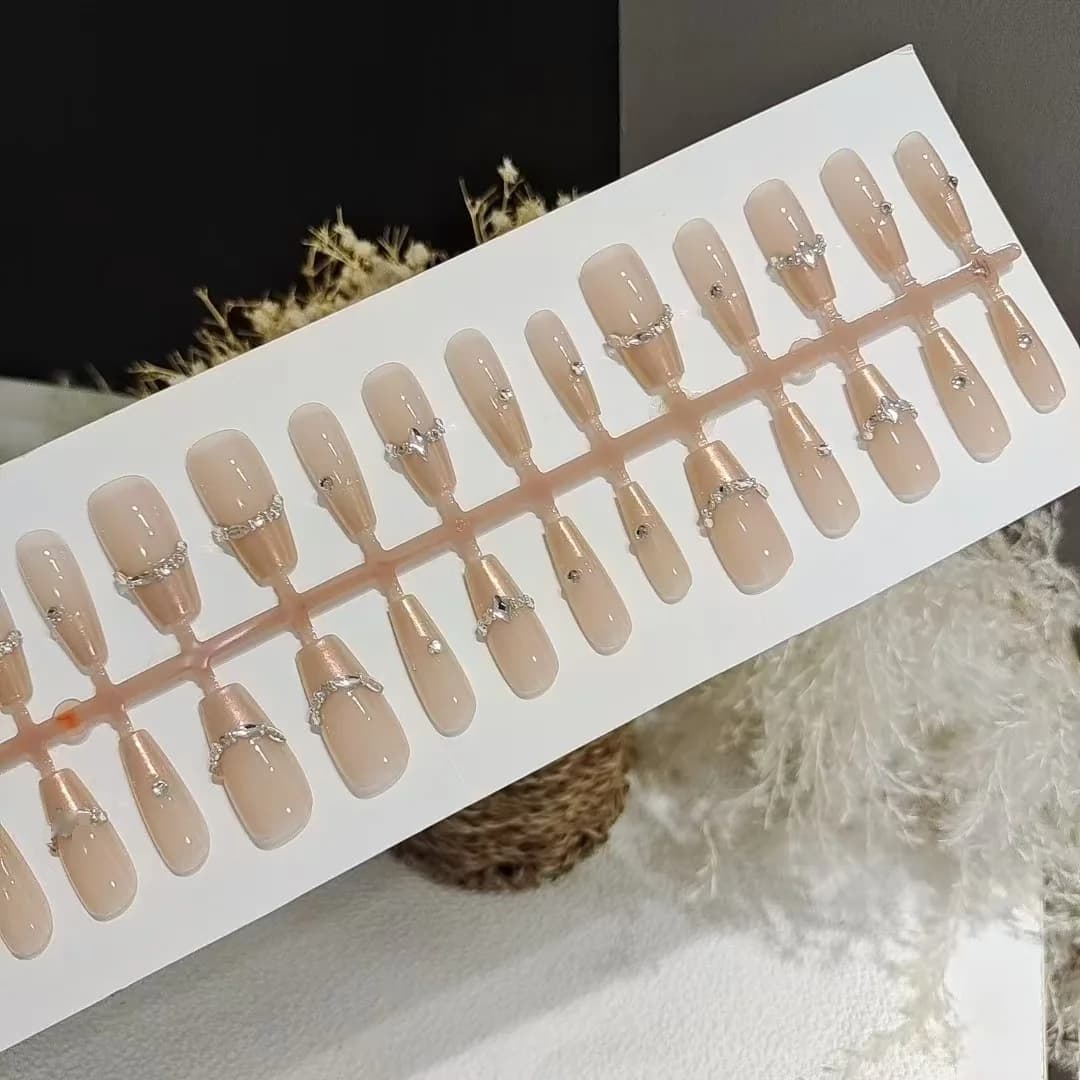 Press-On Nägel French Tip mit Strasssteinen 30 Stück