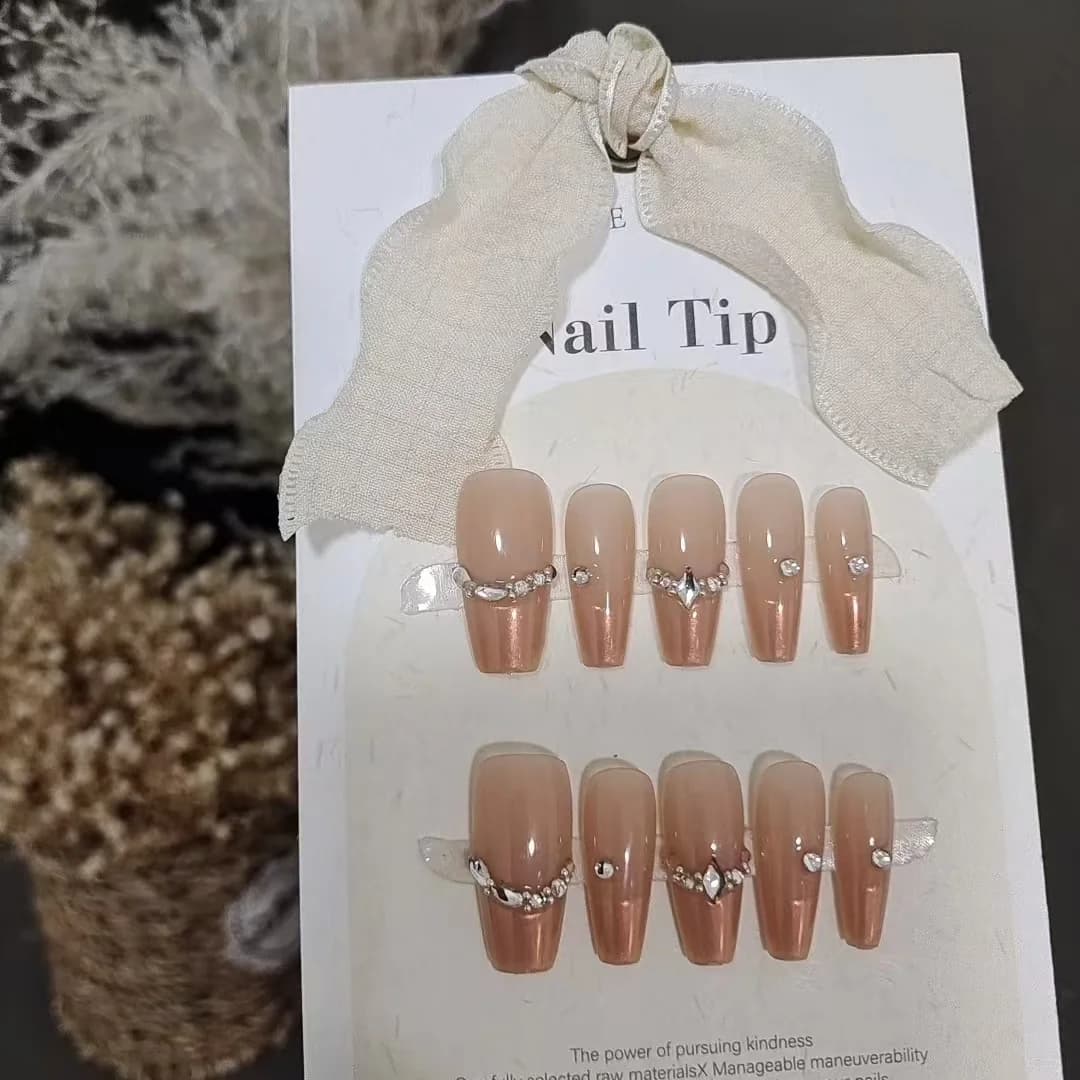 Künstliche Nägel French Tip mit Strasssteinen (10 Stück)