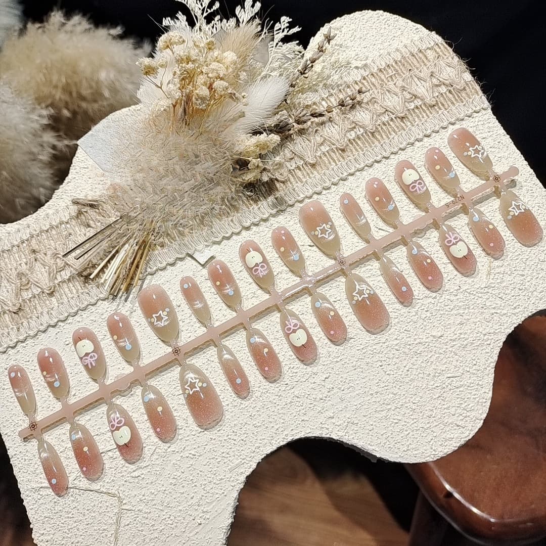 Cat-Eye-Klebenägel Mittlere Ovalform Glitzer Sternendesign